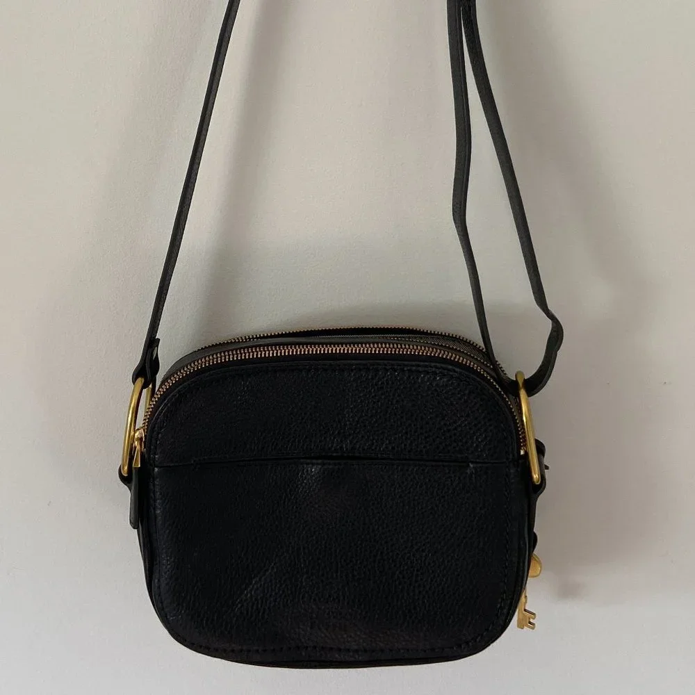 Fossil Black Elle Crossbody Bag Animal Print Cow Hide - Picture 9 of 11